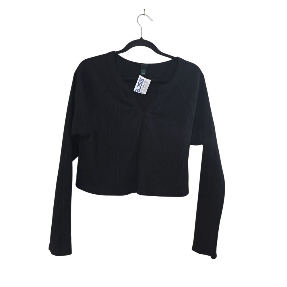 NWT Wild Fable Crop Top Black Long Sleeve Size Medium